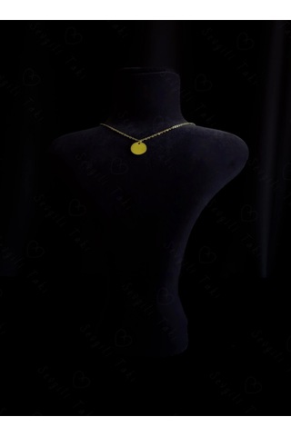 Oval Charmlı Gold Çelik Kolye -karma Serisi