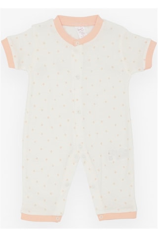 Breeze Kız Bebek Kısa Kollu Tulum Puantiye Desenli 0-3 Ay-6 Ay, Ekru-Ekru