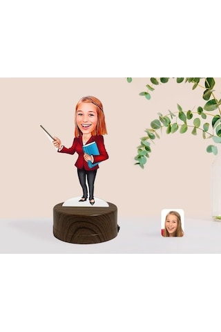 Kişiye Özel Kadın Öğretmen Karikatürlü Dekoratif 3D Biblo Led Işı (481501338)