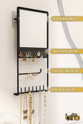 Takı Düzenleyici Takılık Kolye Küpe Bileklik Askılık Aynalı Tasarım Lüks Siyah Mat Ayna