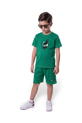 Minik Motion 2'li Set Kısa Kollu Tshirt Ve Şortlu Çocuk Minikmotion Alt Üst Takım Siyah-yeşil