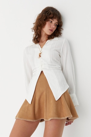 Nakış Detaylı Süet Etek Bej Bej