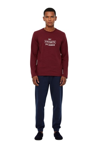 Erkek Antrasit Baskılı Sweatshirt Ve Pantolon Ev Giyim Takımı Fon Bordo