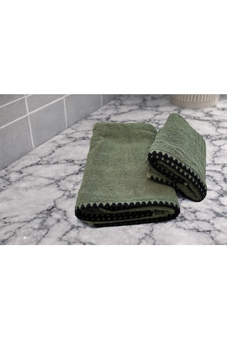 Siyah İstiridye Dikişli %100 Pamuk Yumuşak Dokulu Yüksek Su Emici 2'li Banyo Havlu Seti 50x90-70x130 Haki