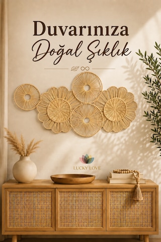 Rattan Duvar Dekoru 108x55 Cm El Yapımı Bohem Doğal Duvar Süsü 1