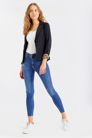 Jument Yakalı Flato Cepli Kolu Duble Uzun Kol Ofis Şık Blazer Kumaş Ceke (429922571)