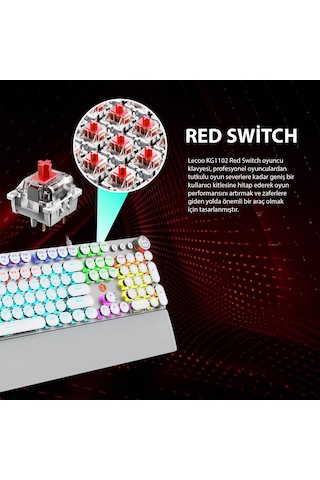 Lecoo KG1102 USB Kablolu Red Switch Makro Tuşlu RGB Mekanik Gaming Türkçe Q Metalik Klavye
