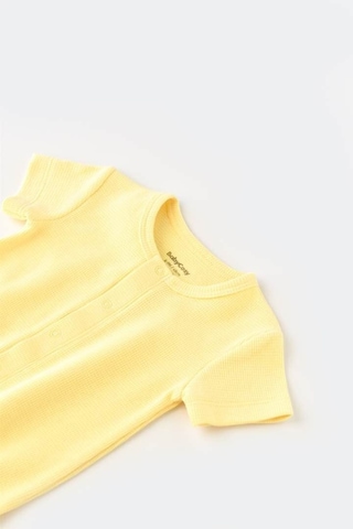 BabyCosy Bebek Şort Kollu Tulum, %100 Organik Pamuk, Bebek Ve Yenidoğan Serisi - Csyw1016 Yellow