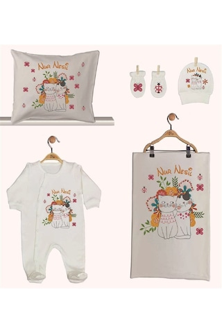 Pia Baby Gl 1948-02 İsme Özel Beşli Tulum Set Krem