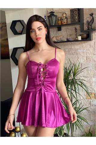 Saten Kuşgözlü Kiloş Elbise (529859437) Çok Renkli