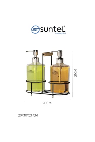 Suntel 2 Li Metal Standlı Plastik Sıvı Sabun Şişesi Sabunluk 500 Ml Siyah