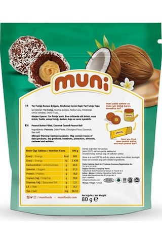 Muni Hindistan Cevizli Yer Fıstığı Topu 6 x 80 G