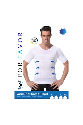 Enenstyle Fashıon Boutıque Yarım Kollu Erkek Korse Atlet, 1 Beden Küçültücü, Siyah, Rahat Ve Şık Tasarım Beyaz