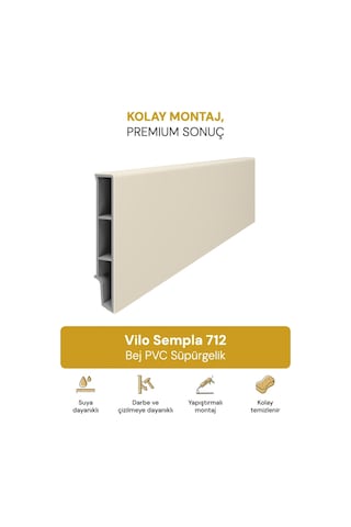 Vilo Sempla 712 Bej Pvc Süpürgelik 240cm Kolay Montaj - Suya Ve Çizilmeye Dayanıklı