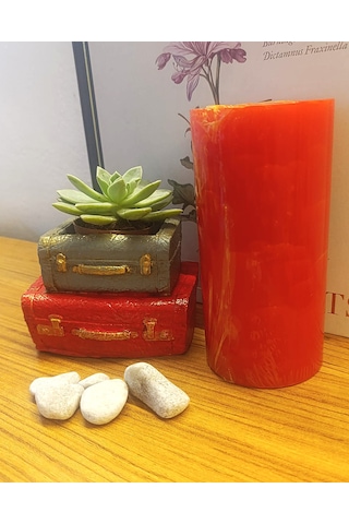 Artepieza Vintage Çift Bavul Saksı- Masaüstü Düzenleyici- Dekoratif Bavul Kalemlik Kırmızı-gri 12 8 1 Adet