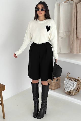 Noa & Noa Kadın Kalpli Kalın Triko Kazak Oversize & Minimal Romantik Stil Beyaz