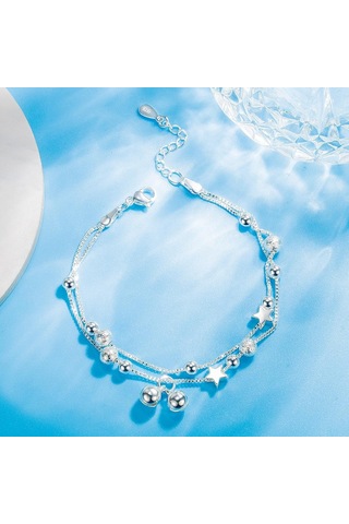 Moda Çift Katmanlı Yıldız Çan Bileklik Yıldız Çok Yönlü Takı Beyaz