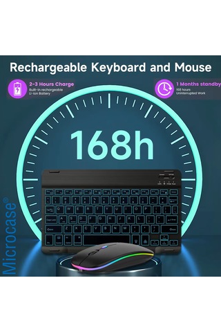 Microcase Rgb Tablet Ve Telefonlar İçin Türkçe Bluetooth Klavye Ve Mouse Set - Al7815 Mavi