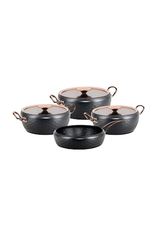 Sırena - 3540 -7 Parça, Bio Granit, Pfoa, Ptfe Free, Tencere, Tava Çeyiz Seti, Antrasit, Bakır Detay Antrasit - Bakır