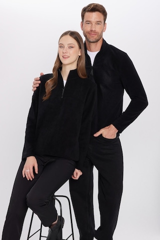 Tudors Unisex Standart Fit Rahat Kesim Tüylenme Yapmayan Soğuk Geçirmez Siyah Dik Yaka Polar Sweatshirt-30131 Siyah