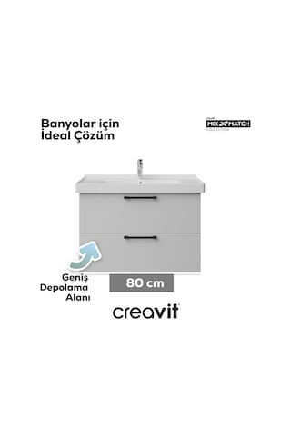 Creavit D20 80 Cm İki Çekmeceli Lavabo Dolabı Beyaz Melamin Kapak Demonte Beyaz