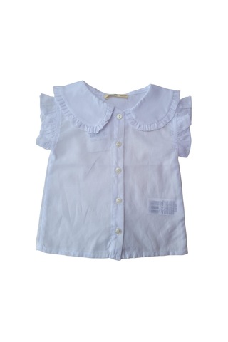 Kız Bebek Çocuk Pamuklu Düşük Kol Fırfırlı Gömlek-12598-beyaz Beyaz