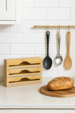 Bambu Streç Film Ve Folyo Kesici Pratik, Dayanıklı Ve Şık Mutfak Düzenleyici 33 21.5 8 Cm Bambu