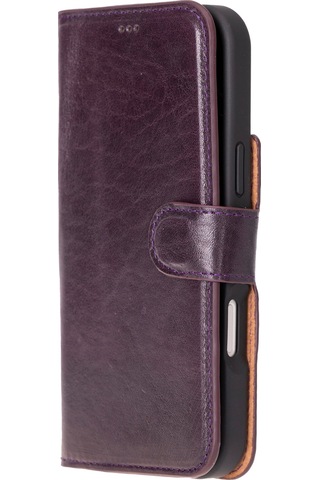 Bloomcase Apple Uyumlu iPhone 16 Pro Max Burgundy Hakiki Deri Cüzdanlı Telefon Kılıfı Mor