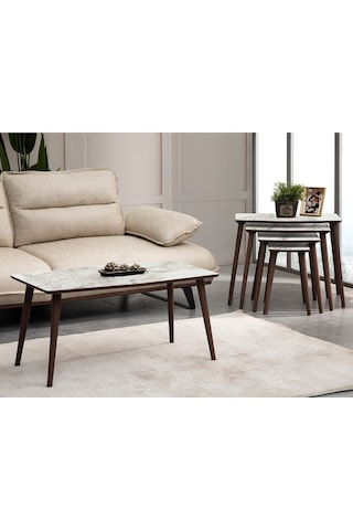 Vovvahome Vega 4lü Mdf Ahşap Zigon Sehpa Ve Orta Sehpa - Beyaz