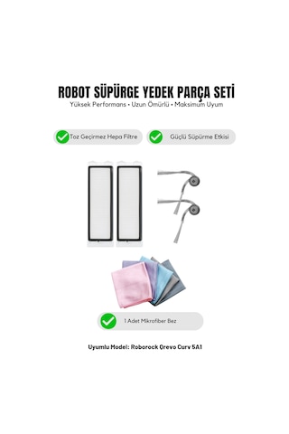 Roborock Qrevo Curv 5a1 İle Uyumlu 2 Yan Fırça 2 Filtre 1 Temizlik Bezi 9.0