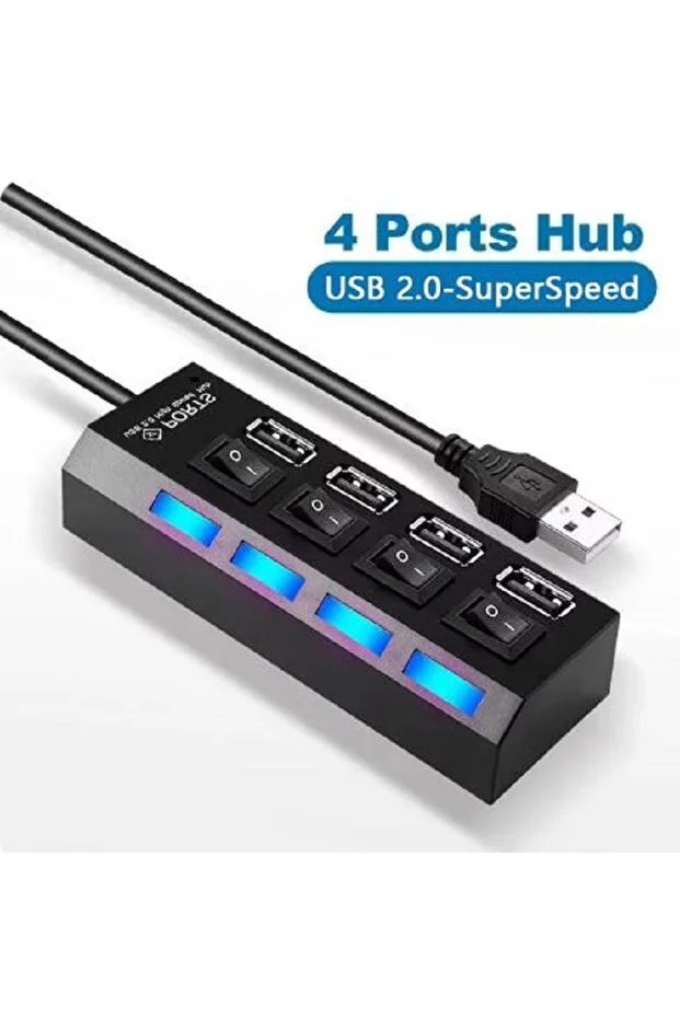 Yeni 2026 4 Port Usb Çoklayıcı Hub Anahtarlı Aç/kapa Düğmeli Işıklı Usebe Çoğaltıcı Tak Çalıştır Usebe Hub Splitter