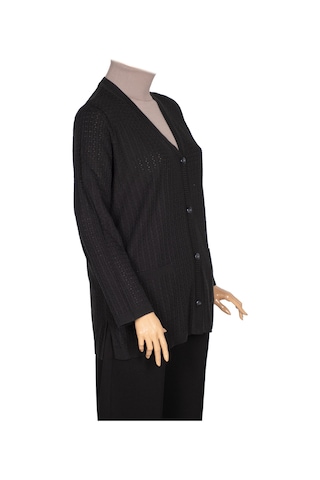 Hesna Kadın Niran Triko Cepli Düğmeli Siyah Hırka Ceket Siyah