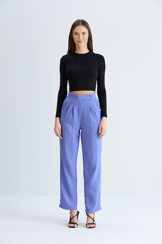 Sortie Collection Kemeri Cırtlı Keten Pantolon Mavi-mavi Mavi