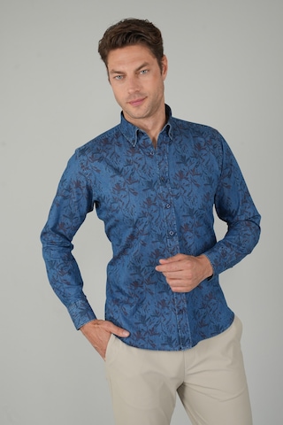Bisse Erkek Uzun Kollu Spor Yaka Floral Desenli Denim Gömlek Gmjean252168 D39 Lacivert
