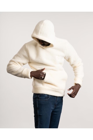 Fbı Kapşonlu Kanguru Cepli Slimfit Peluş Sweatshirt krem