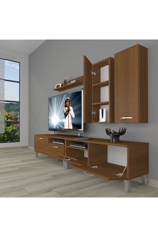 Decoraktiv Eko 5220d Slm Krom Ayaklı Tv Ünitesi Tv Sehpası Ceviz
