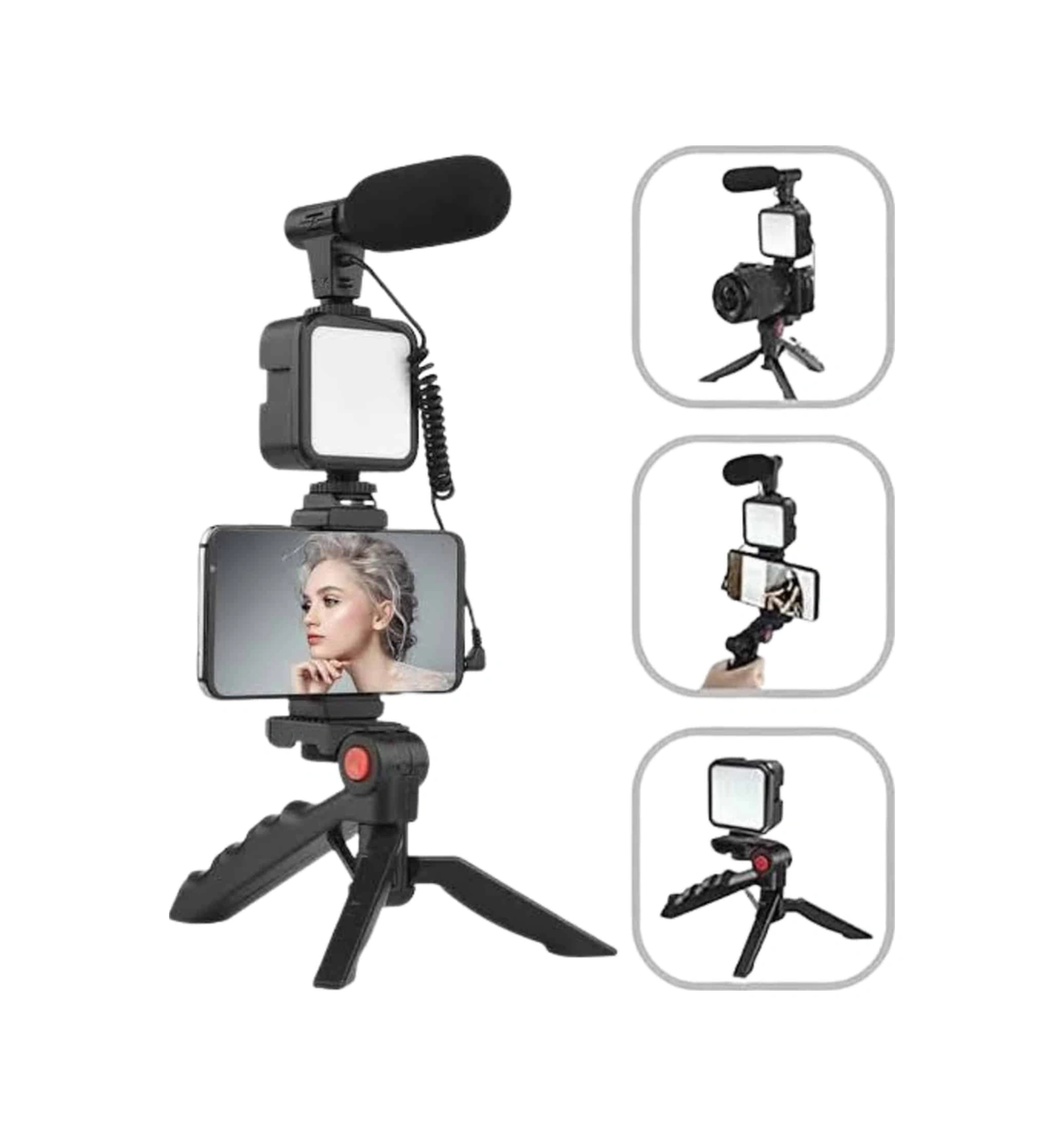 Akıllı Telefon Vlog Kiti Tripod Mini Mikrofonlu Telefon Tutucu Uczzzay49kameratelefontutucu5