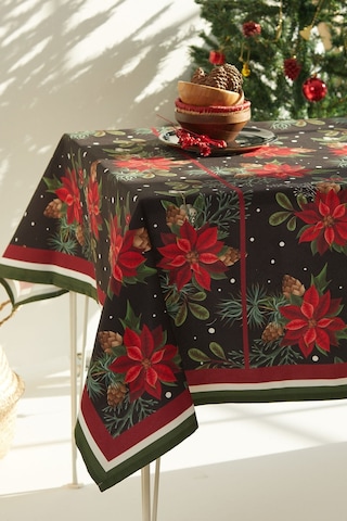 Kozalak Çiçekli Lacivert Yılbaşı Masa Örtüsü