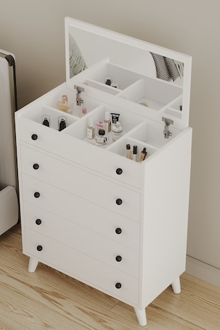 Aeka Ae-4010 Nora 4 Çekmeceli Takı Ve Aksesuar Düzenleyicili Çok Amaçlı Şifonyer 74,2x94,8x32,2 Cm Beyaz