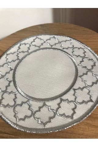 Nivemeshome Fas Nakışlı Gümüş Oval 6 Adet Keten Kokteyl Peçetesi Kahve Yanı Sunumluk Gümüş