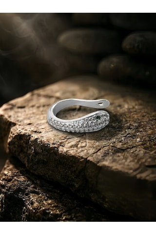 Minimal Yılan Model Zirkon Taşlı Kıkırdak Cuff Gümüş Renk Küpe Silver
