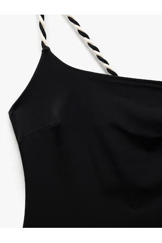 Koton Astarlı Mat Kumaş Renk Kontrast Detaylı Tek Omuz Mayo Siyah 5sak20048mm Siyah