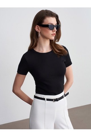 Dilvin 32637 Bisiklet Yaka T-shirt-siyah