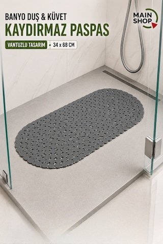 Mainshop Güvenli Ve Kaydırmaz Gri Duş Paspası - 34x68 Cm Vantuzlu Banyo Paspası M-130 Mainshop Güvenli Ve Kaydırmaz Gri Duş Paspası - 34x68 Cm Vantuzlu Banyo Paspası M-130