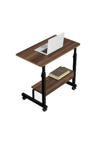 Sekizincicaddedizayn Yükseklik Ayarlı Raflı Laptop Sehpası - Ceviz (Tekerli) Ceviz
