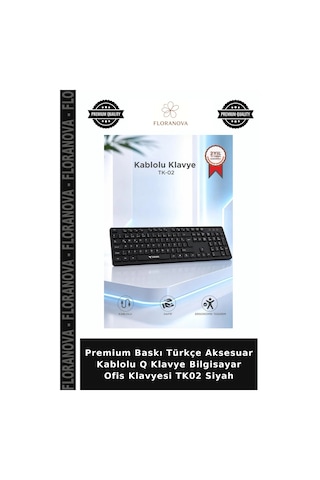 Premium Baskı Türkçe Aksesuar Kablolu Q Klavye Bilgisayar Ofis Klavyesi Tk02 Siyah