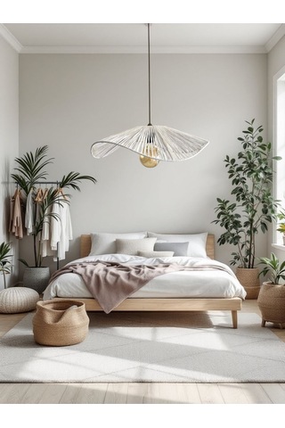 Hasır El Yapımı Bohem Asimetrik Şekilli Rustik Avize - Beyaz Beyaz