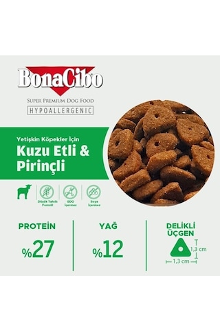 BonaCibo Adult Dog Lamb Kuzu Etli ve Pirinçli Yetişkin Köpek Maması 2 x 4 KG
