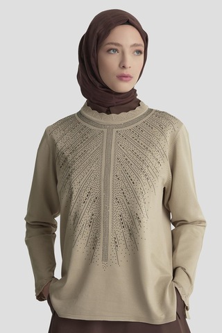 Armine Trend Taş Baskılı Triko Tunik Koyu Taş 25ytd4126 Koyu Taş