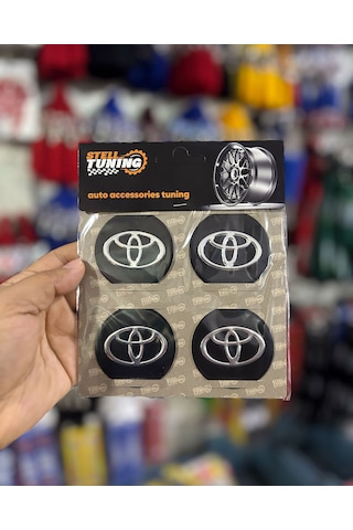 Universal Araç Uyumlu, Toyota Jant Göbeği Arması, Sticker 4'lü Set 60mm Gümüş